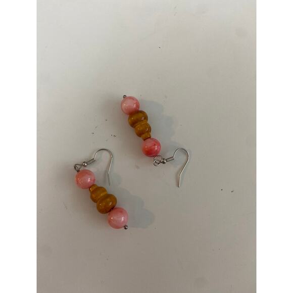 Handmade Boho Tan Wood and Stone Earrings - New! - Picture 2 of 3